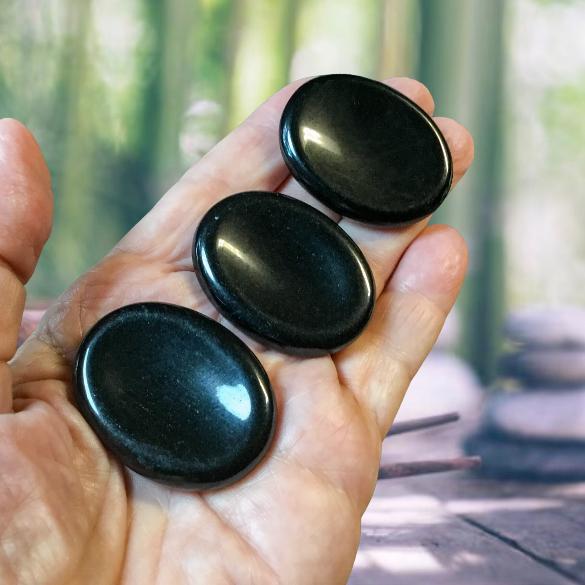 Essential Wellness - Body, Mind, Spirit - Wholesale Spiritual Stone/Crystal - BLACK OBSIDIAN Worry Stone with Information Card Option2