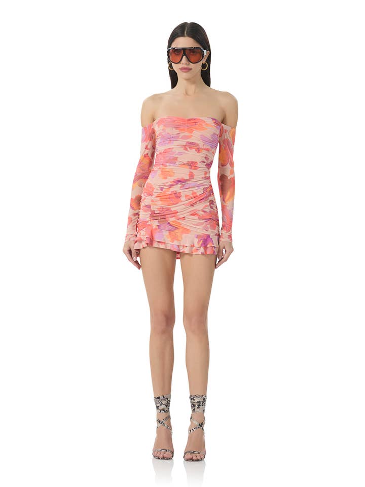 Adrian Mini Dress - Nude Marble Floral for wholesale on Faire