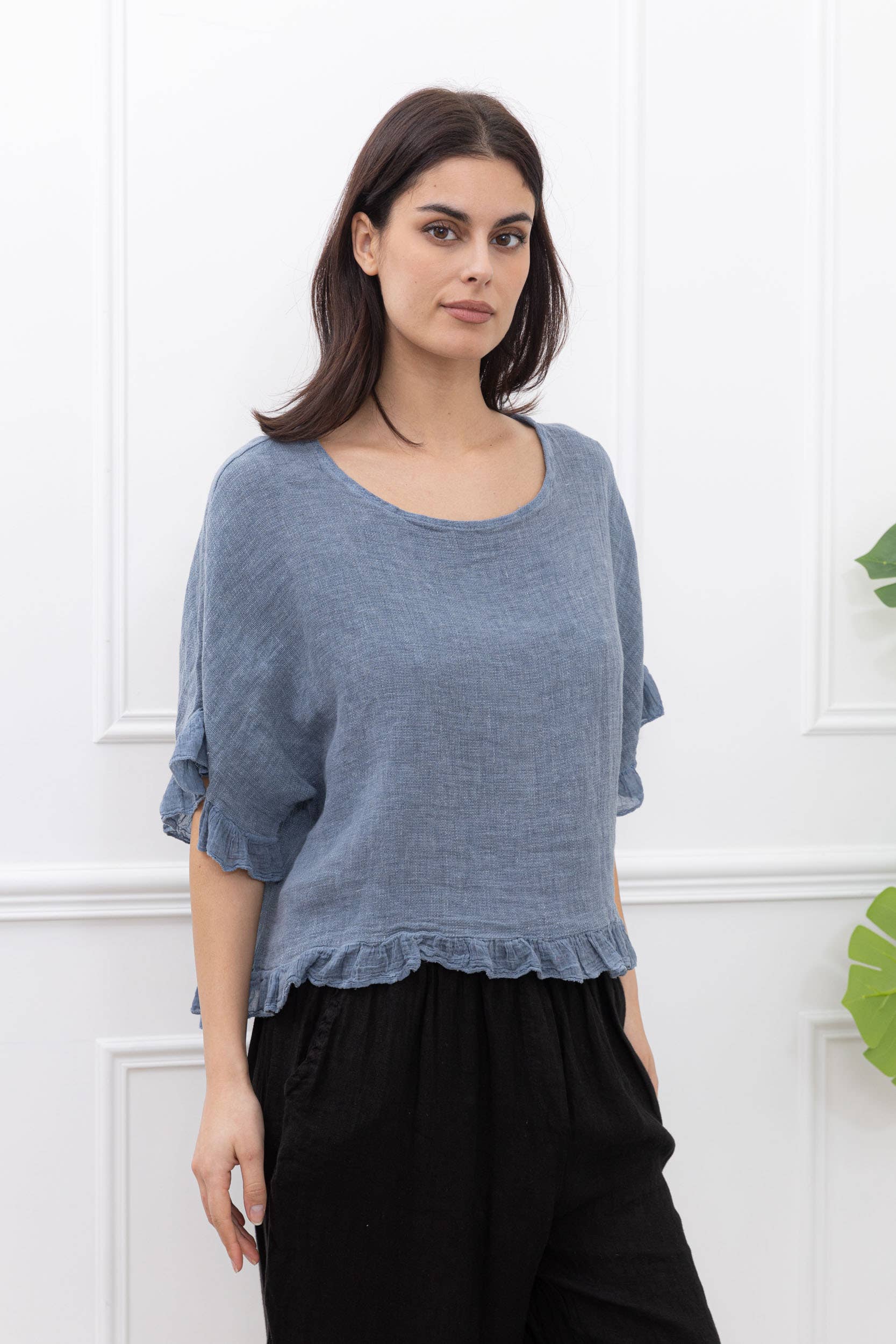 Happy look - Wholesale Blouse - Women's - Washed cotton top with ruffle detail13