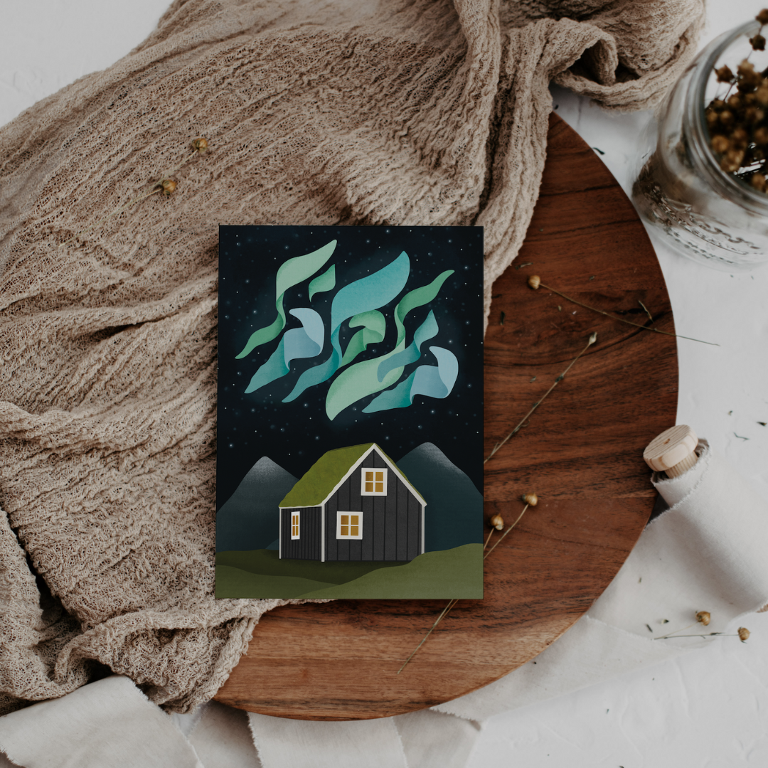 Tilda&Theo - Vendita all'ingrosso Cartoline - Cartolina Aurora Boreale Islanda - Casa Aurora Borealis4