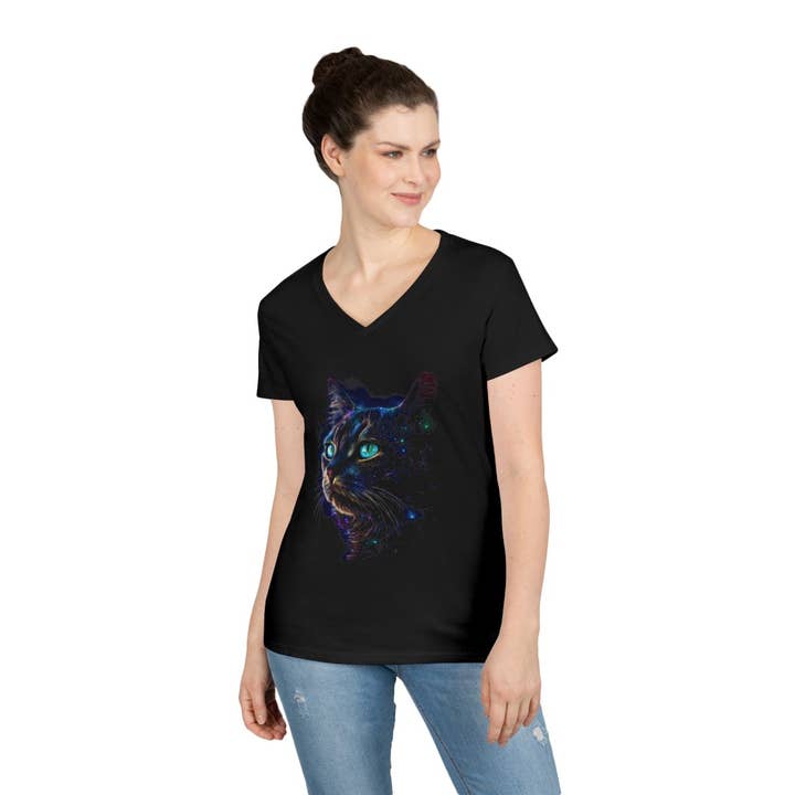 Upside Down Owl Farm - Wholesale Screen Printed T-Shirt - Women's - Striking Black Cat Galaxy Shirt, Cat Shirt or Sweatshirt 10