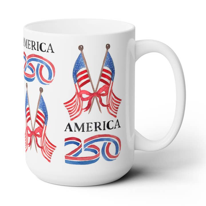Caneca de Cerâmica com Bandeiras Patrióticas America250® por atacado de The Muddy Dog