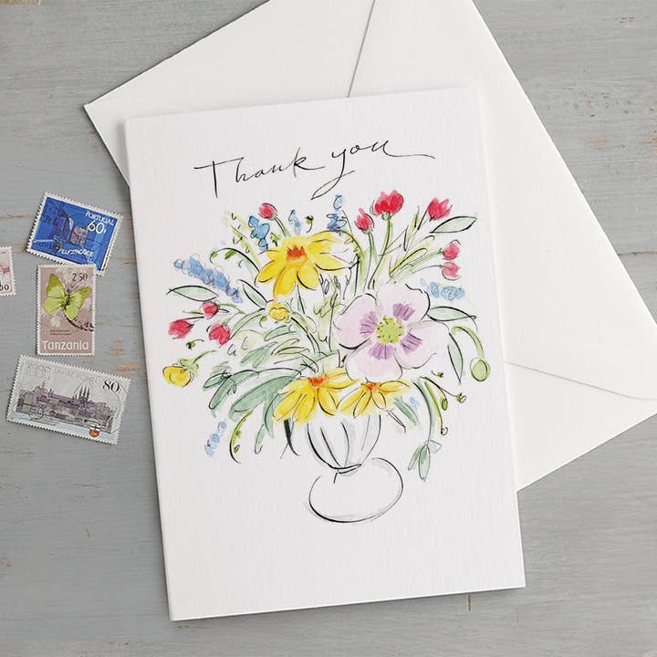 'Thank You' Vase Of Flowers Card for wholesale by Gabrielle Solly Illustration
