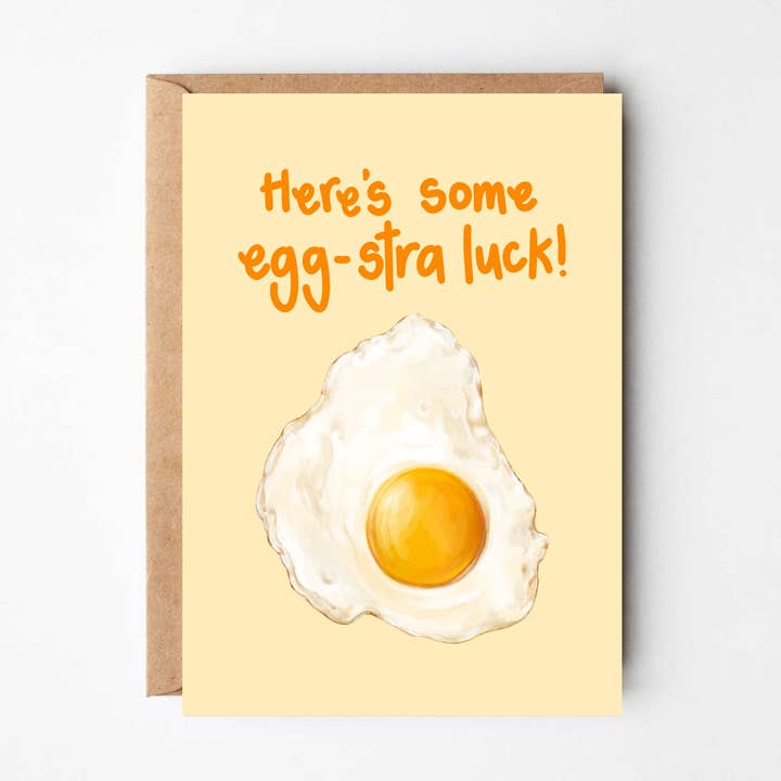 Viel Glück - Lustige Grußkarte mit Ei und guten Wünschen für den Großhandel von Katie Tinkler illustration
