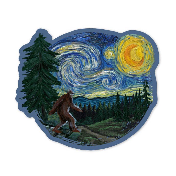ADESIVO Northwest, notte stellata, Bigfoot per la vendita all'ingrosso da parte di Lantern Press