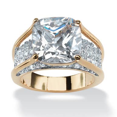 PalmBeach Jewelry - Wholesale Engagement Ring - Cushion-Cut White Cubic Zirconia 18k Gold-Plated Ring3