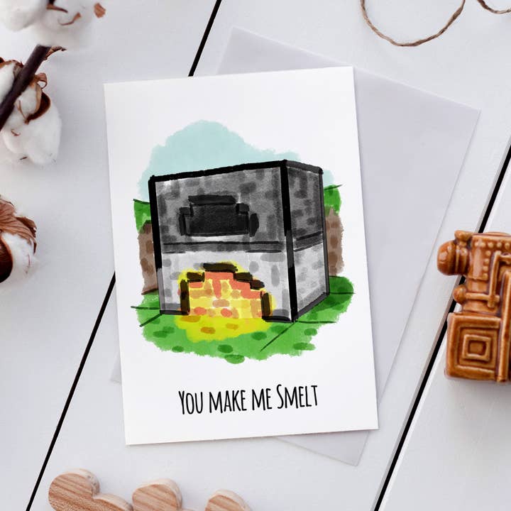 Aaron Millard Illustration - Wholesale Valentine's Day Card - "Make me Smelt" - Block World Gamer Celebration Card4