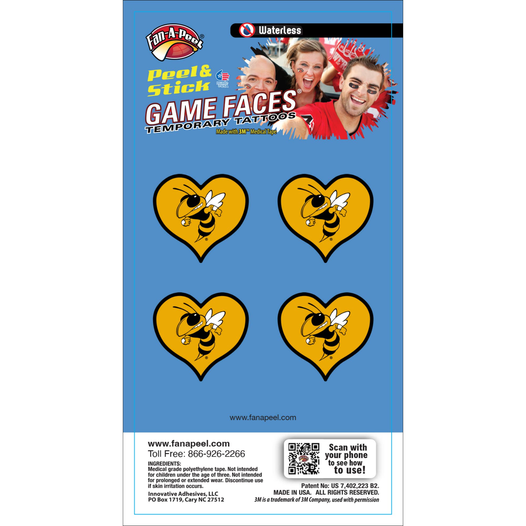 Fanapeel / Gamefaces - Wholesale Temporary Tattoo - Georgia Tech Game Faces® Temporary Tattoos0
