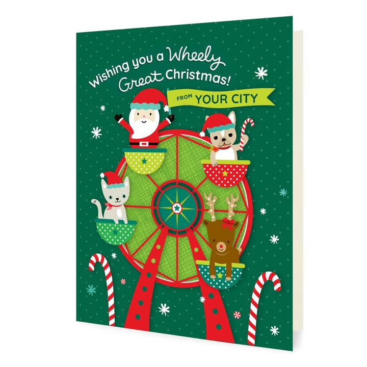 Customizable Wheely Christmas Holiday Cards - Box of 10 for wholesale by Night Owl Paper Goods
