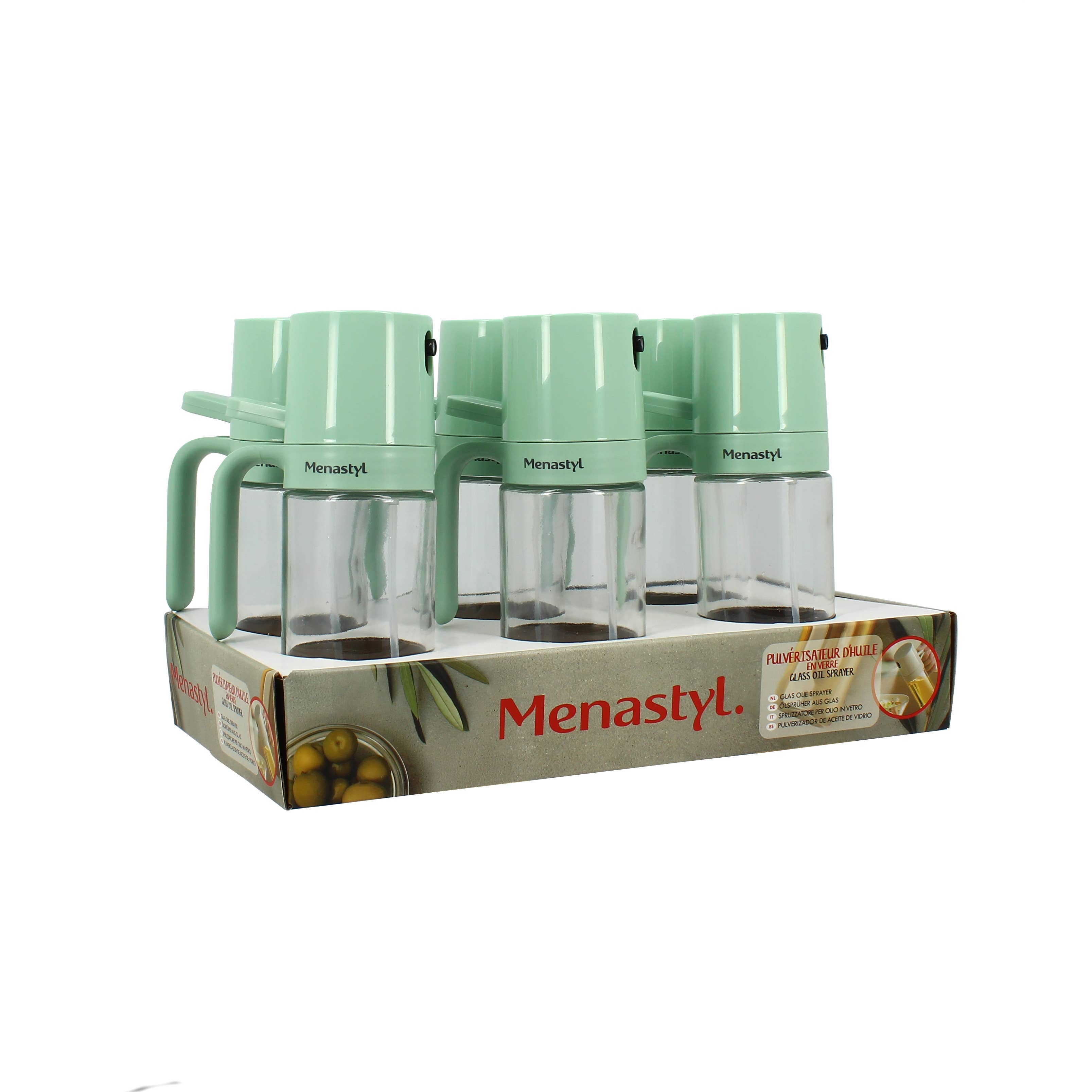Menastyl – Galheteiro por atacado – Pulverizador de óleo de 250 ml em vidro com plástico verde1