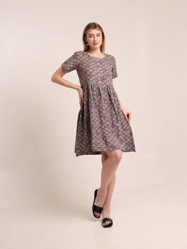 Linne A-linje med rund halsringning Vardagsklänning Kort klänning för wholesale av Fabthread