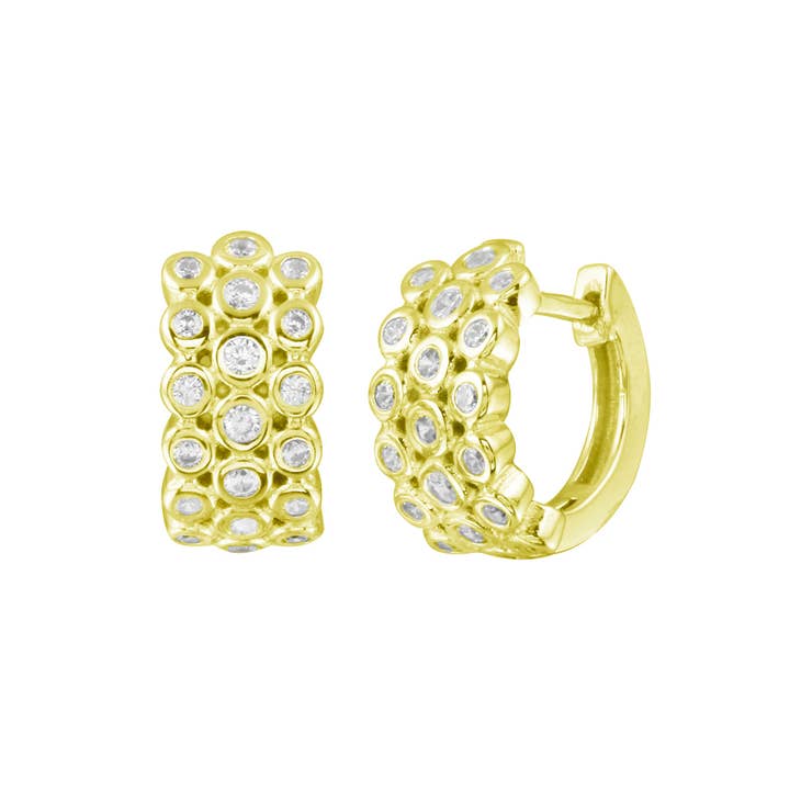 JTG Jewelry - Wholesale Huggie Earrings - Triple Row Bezel Huggies