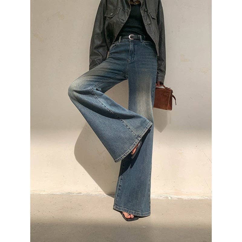 MANDARIN BLUE Petite Vintage Washed Flare Jeans for wholesale on Faire6