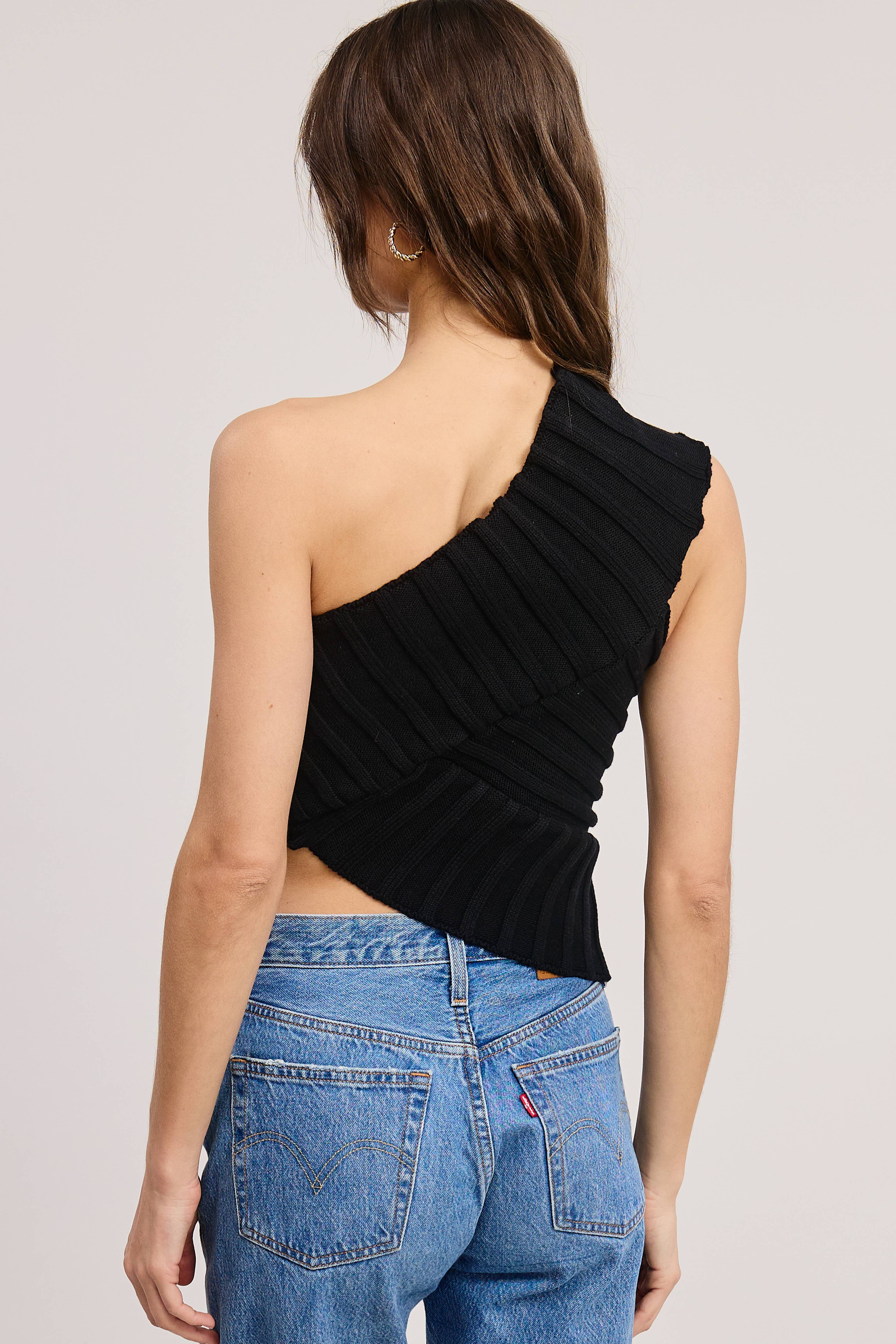 Mimosa - Wholesale Knit Top - Women's - One-Shoulder Asymmetrical Ribbed-Knit Sweater Top5