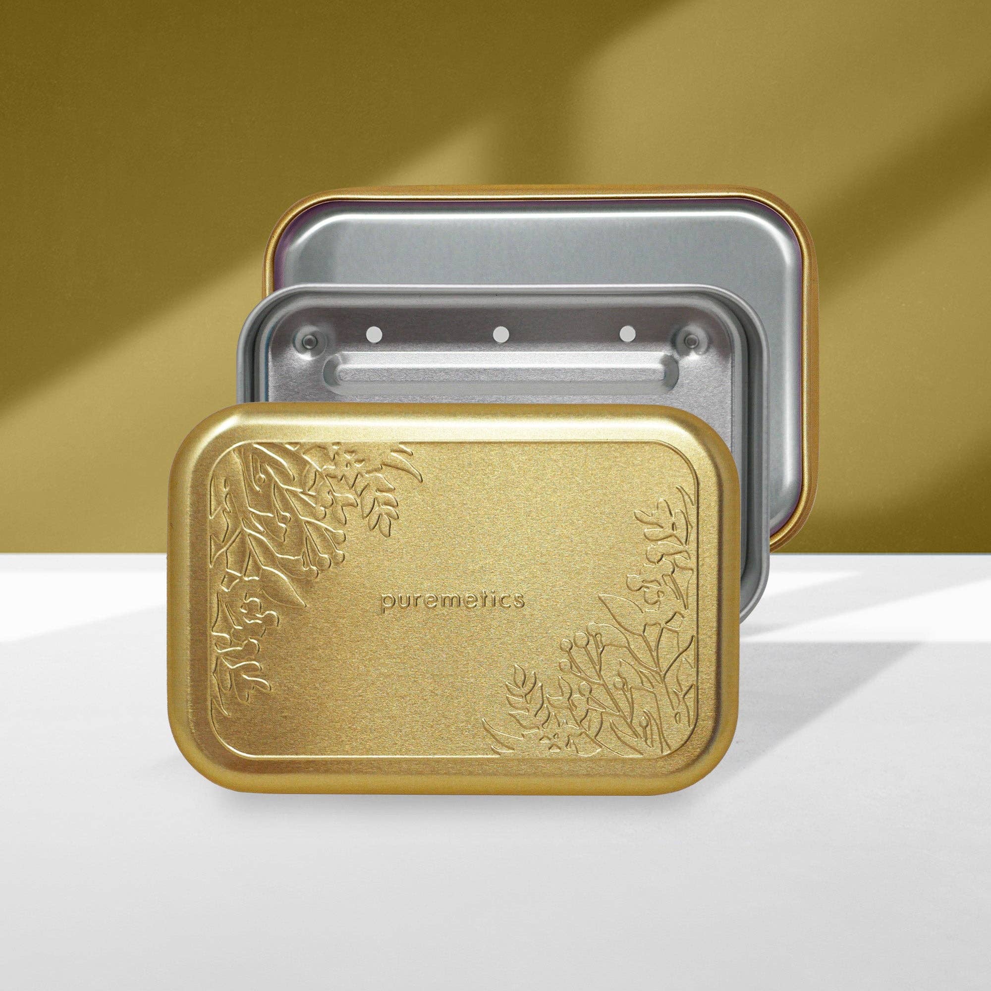 puremetics GmbH - Wholesale Soap Pouch/Sack/Bag - Soap box with drainer 'Matt-Gold Floral'