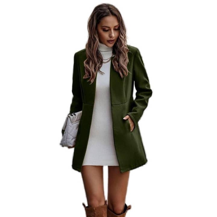 FurDecoration – wholesale Coat – Women’s – Solid Color Mid-Length Half Open Collar Tweed Coat8