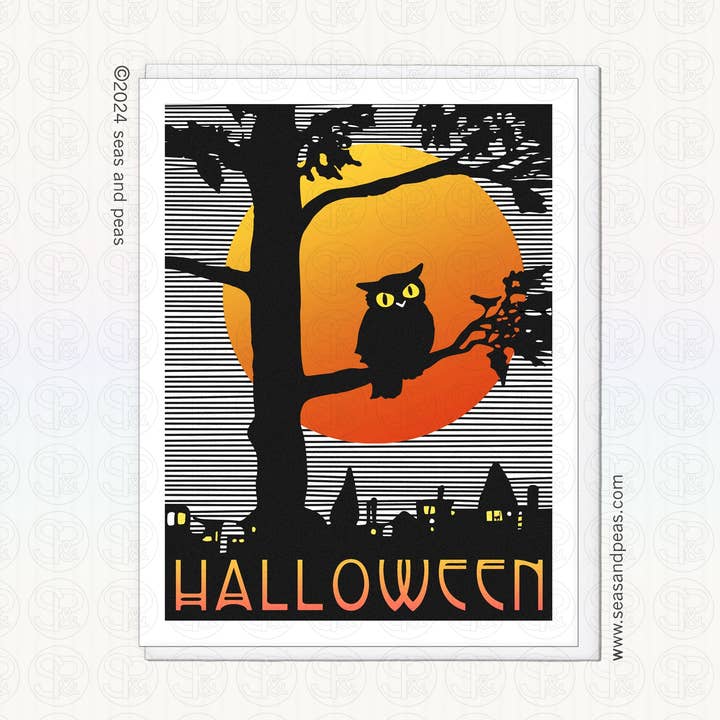 Owl & Moon Halloween-kaart voor wholesale door Seas and Peas, LLC