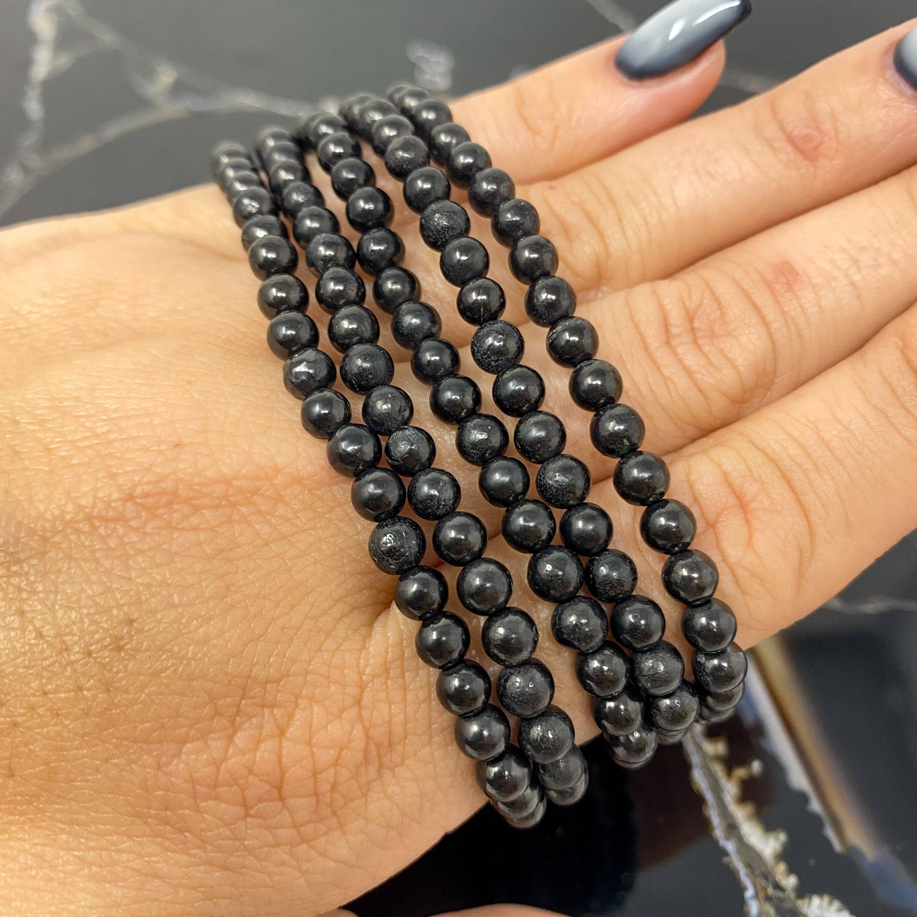 The Crystal Tabby - Wholesale Beaded Bracelet - 4mm Shungite Bracelet- 1 bracelet1