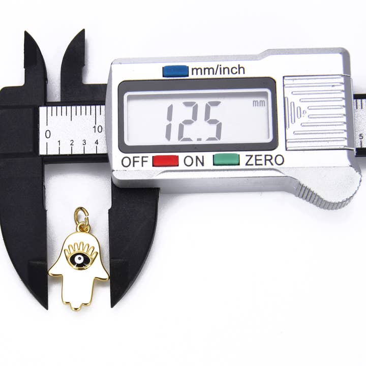 Beads Creation - Wholesale Individual charm/pendant - Enamel Hamsa Hand Evil Eye Charm in Gold Filled, CP6994