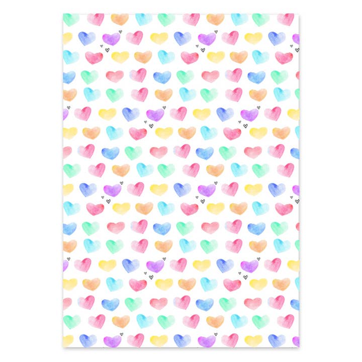Watercolour Hearts - Wrapping Paper Sheets for wholesale by Pleasant Tree