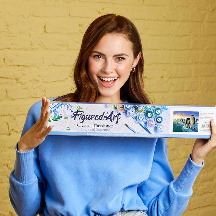 Figured'Art (UK) – wholesale Paint set – Paint by numbers Penguins on the ice floe - Rolled canvas1