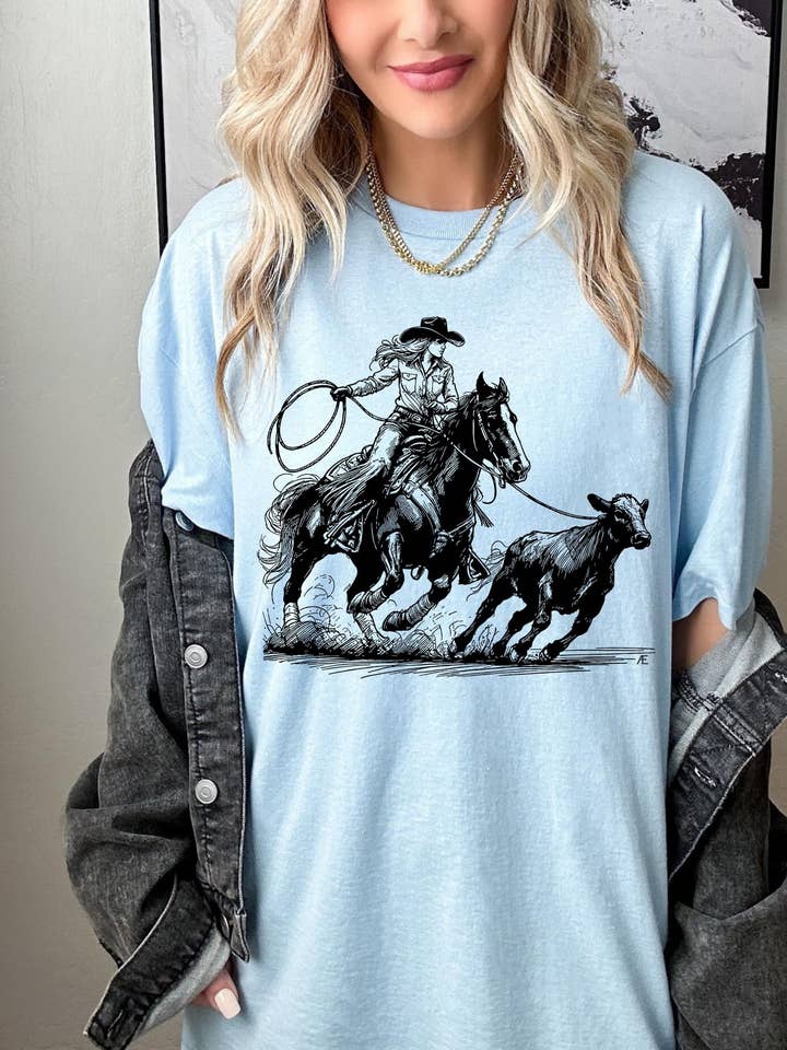 Roping cowgirl for wholesale by Buckin Barn Wholesale