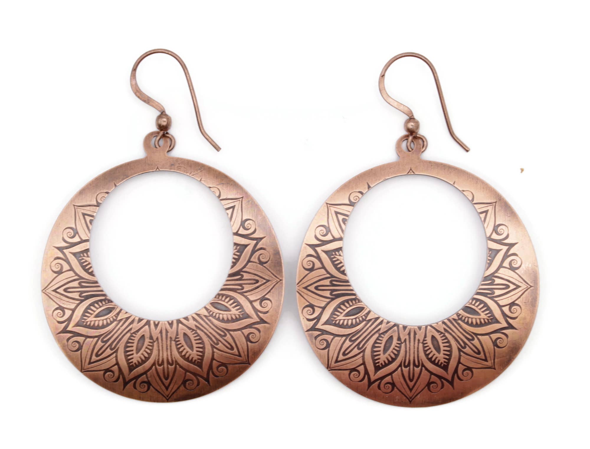 Pillar of Salt Studio - Wholesale Dangle Earrings - Copper Mandala Agogo Hoop Handmade Earrings6