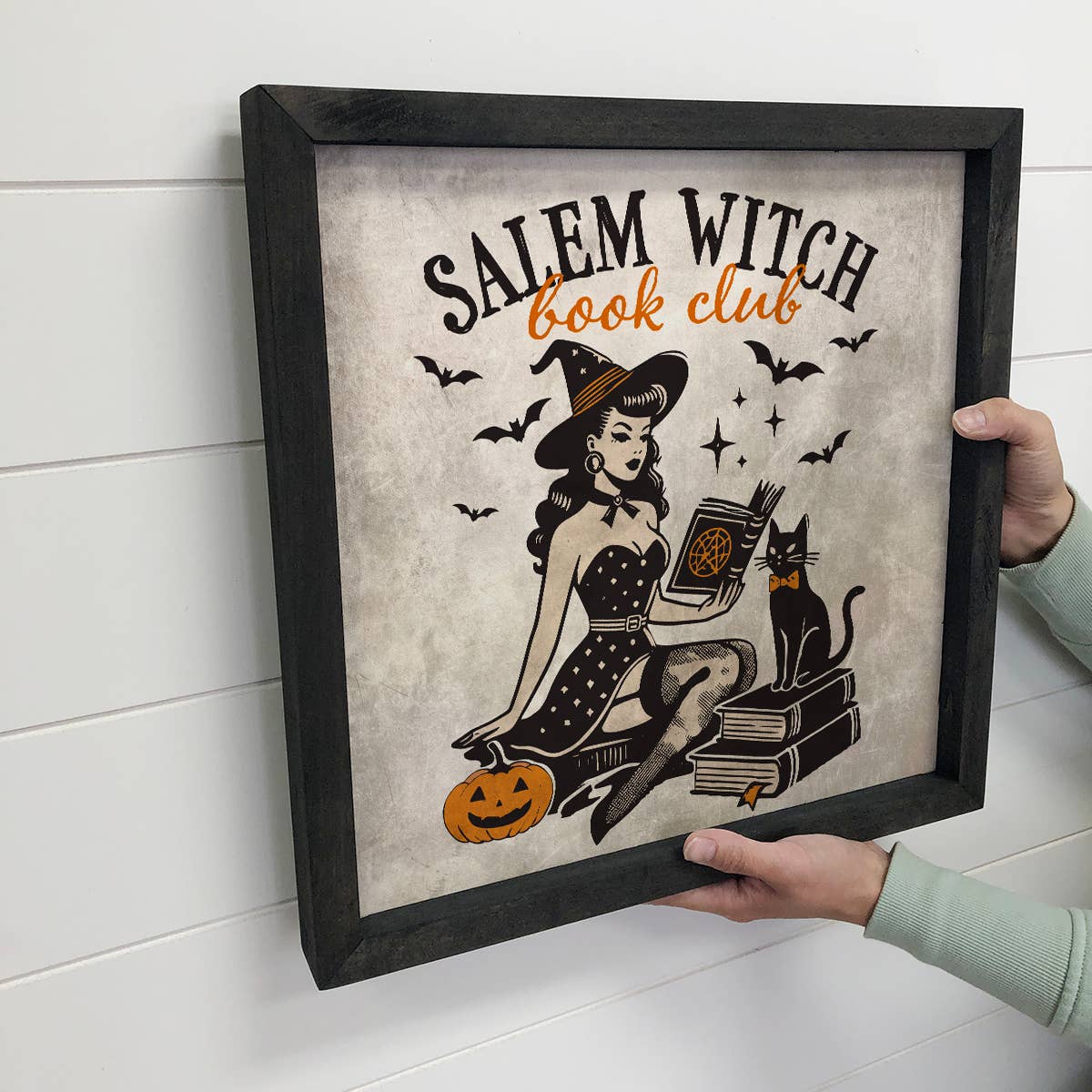 Hangout Home - Wholesale Wall Sign - Salem Witch Book Club - Halloween Canvas Word Art - Framed2
