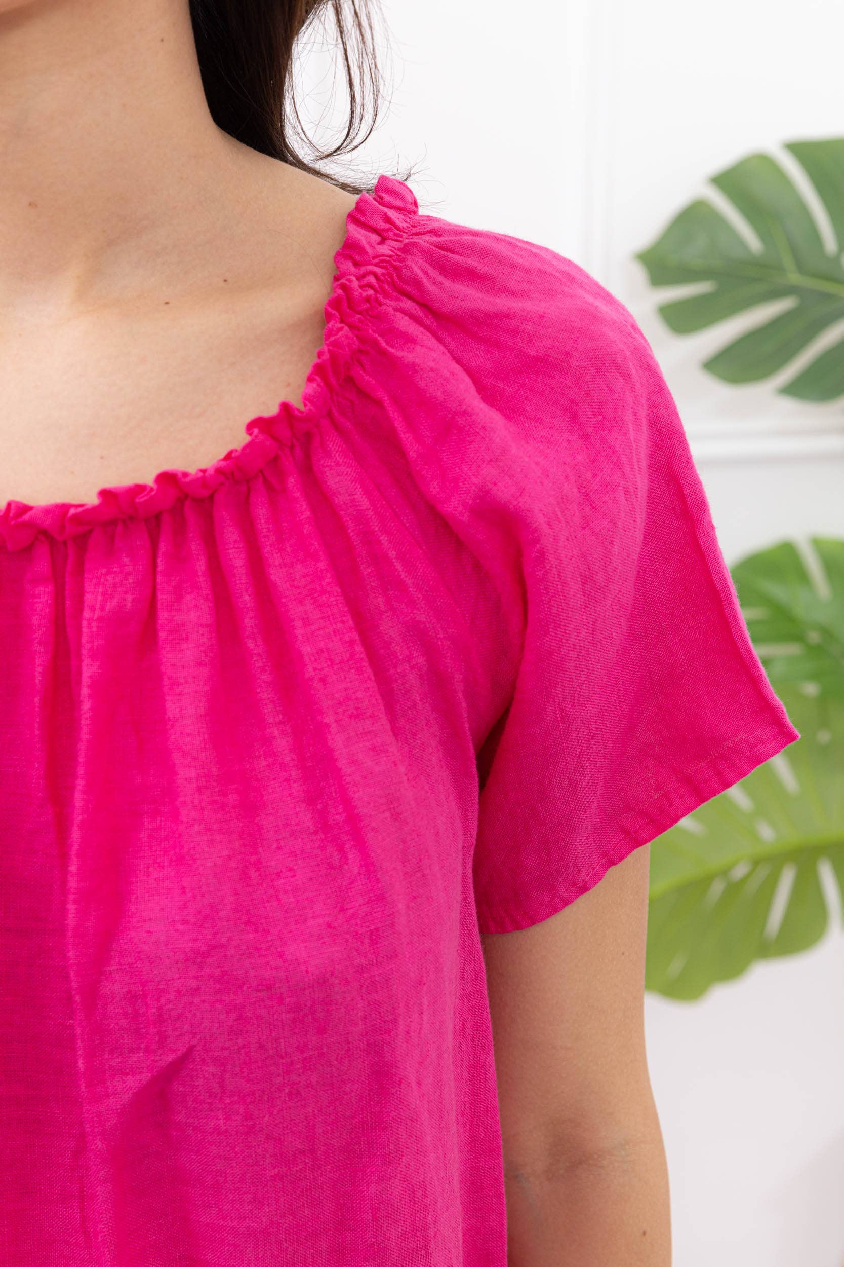 Happy look - Wholesale Dress - Women's - Long Linen Dress with Short Sleeves and Elastic Collar16