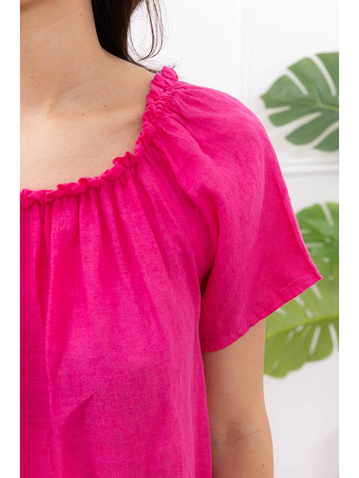 Happy look - Wholesale Dress - Women's - Long Linen Dress with Short Sleeves and Elastic Collar16