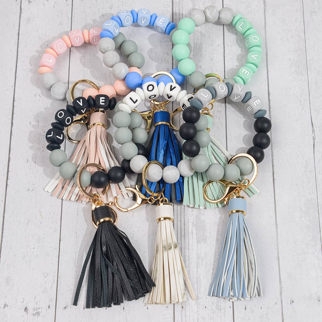 SoapElenGlen - Wholesale Keychain bracelet - LOVE Beaded Tassel Bracelet Keychain, Mother's Day Gift13