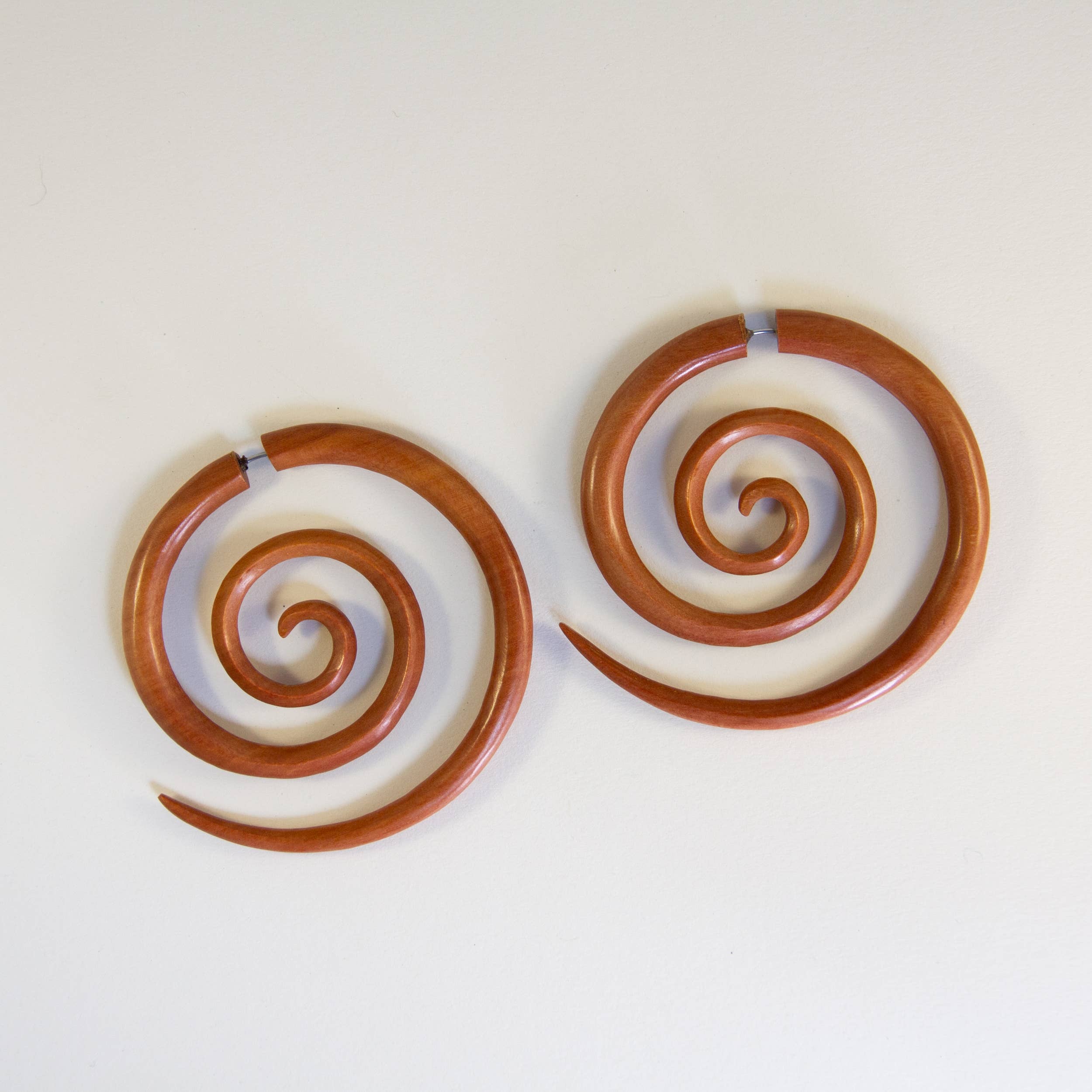 Ajmer by Jodi - Wholesale Dangle Earrings - Large Spiral Light Wood & Dark Wood Faux Gauges~ steel wires1