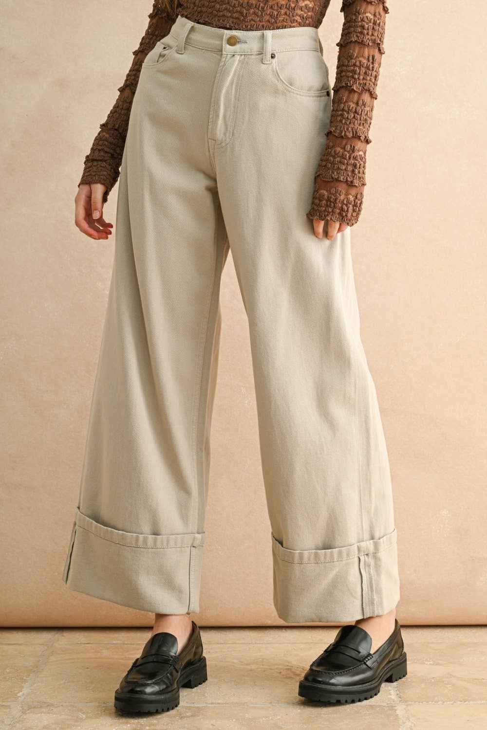 P5434   CUFFED BOTTOM GREY PANTS for wholesale on Faire0