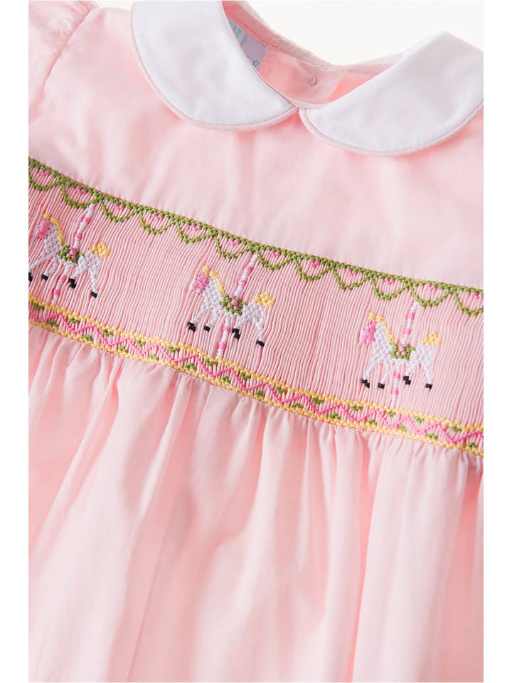 Annafie London Ltd - Wholesale Jumpsuit - Baby - MERRY GO ROUND PINK smocked romper1