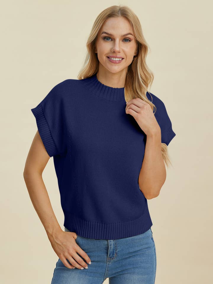 ClassiQ - Wholesale Knit Sweater - Women's - Double Take Full Size Mock Neck Short Sleeve Sweater
