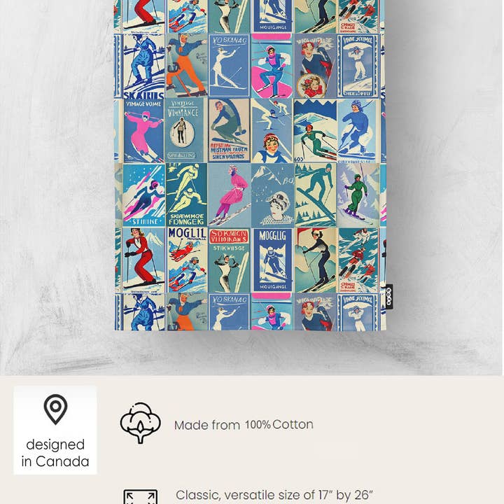 Sofs Designs - Vente Torchons - Torchons en style vintage pour femmes Skier Art, avec thème en 2 couleurs2