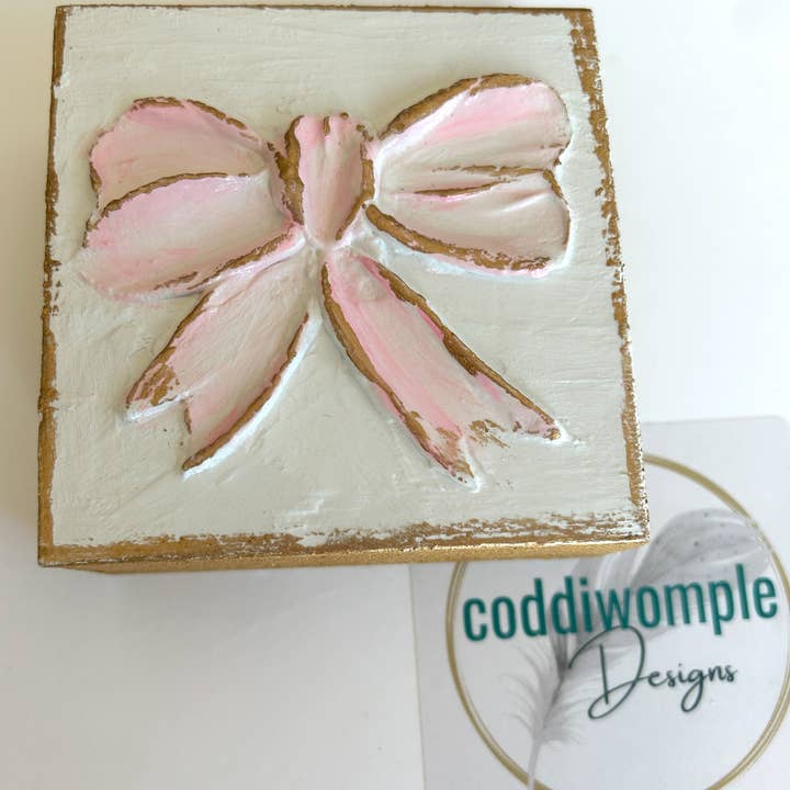 Coddiwomple - Wholesale Decorative Tabletop Object - Pink bow mini block | floral Easter Spring baby nursery3