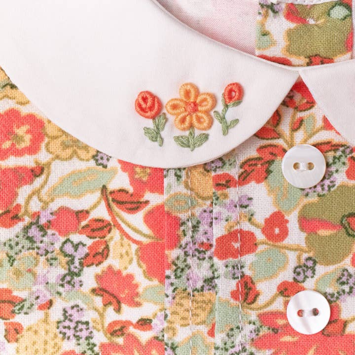 Smocked Bebe - Wholesale Dress - Kids - Orange Floral Embroidered Sleeveless Dress2