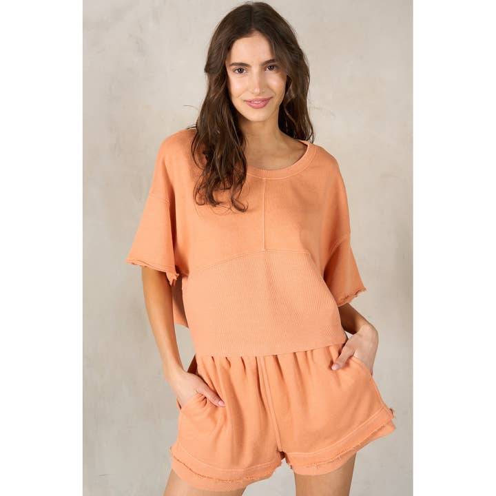 Set Top a Mezza Manica Squadrata con Pantaloncini per la vendita all'ingrosso da parte di lalamia