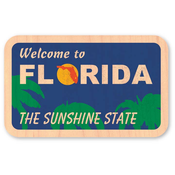 Mini autocollant en bois - panneau « Bienvenue en Floride » pour la vente par Morris Magnets