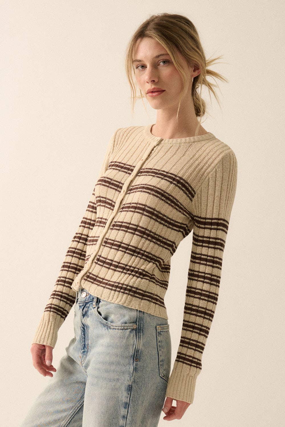 Promesa USA - Wholesale Knit Top - Women's - Striped Buttoned Rib-Knit Top8