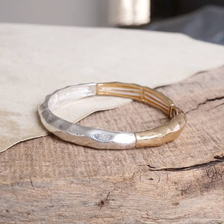 PennyLine inc - Wholesale Bangle Bracelet - Boho Stretchy Minimalist Bangle Raw Textured Worn Gold and Silver tones