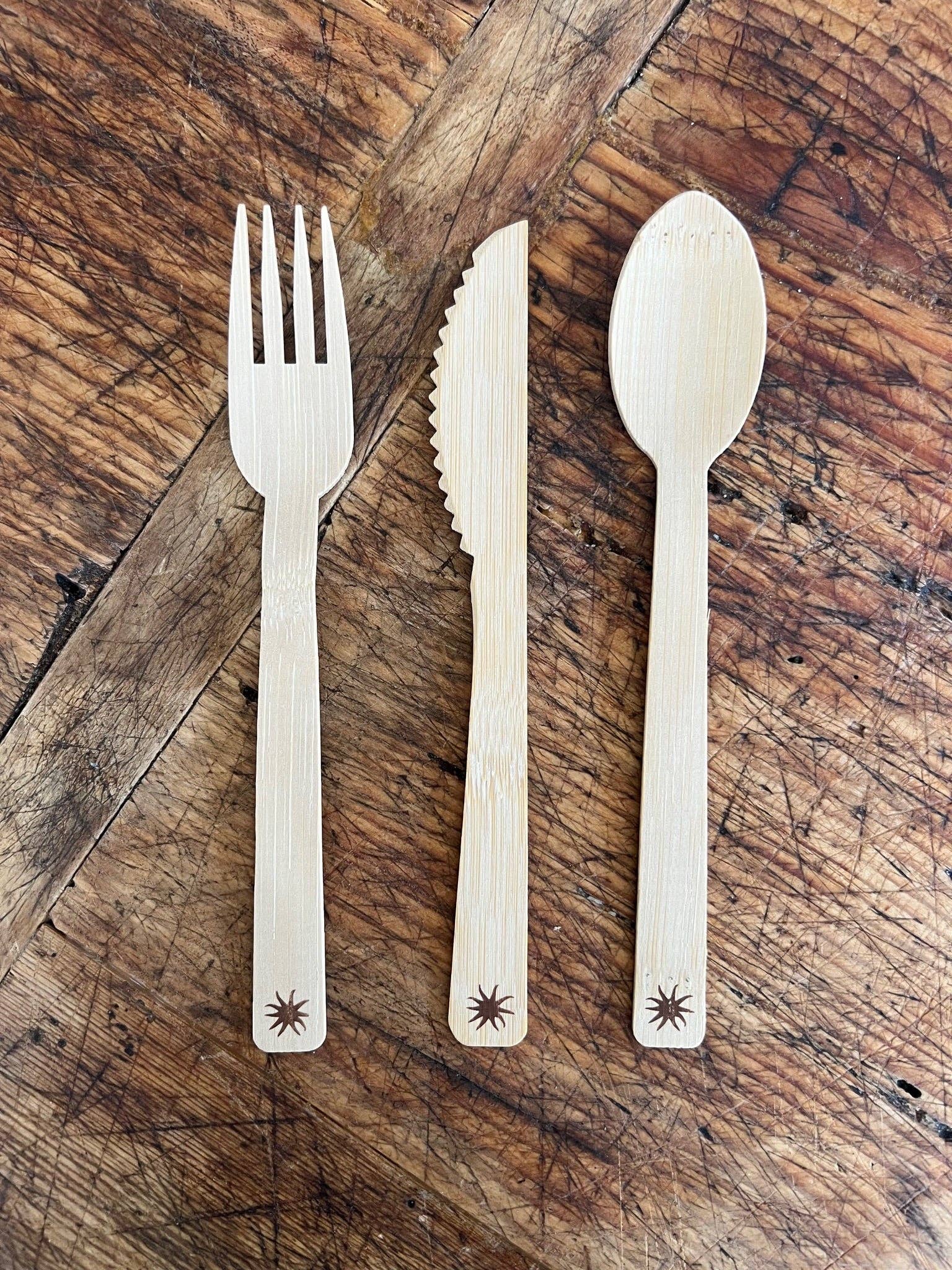 maaterra - Wholesale Assorted Cutlery Set - Compostable Bamboo Cutlery Set | 8 Forks, 8 Knives, 8 Spoons1