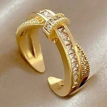 Statement Bältesknut Ring justerbar kristallring, guld chic för wholesale av Holicca