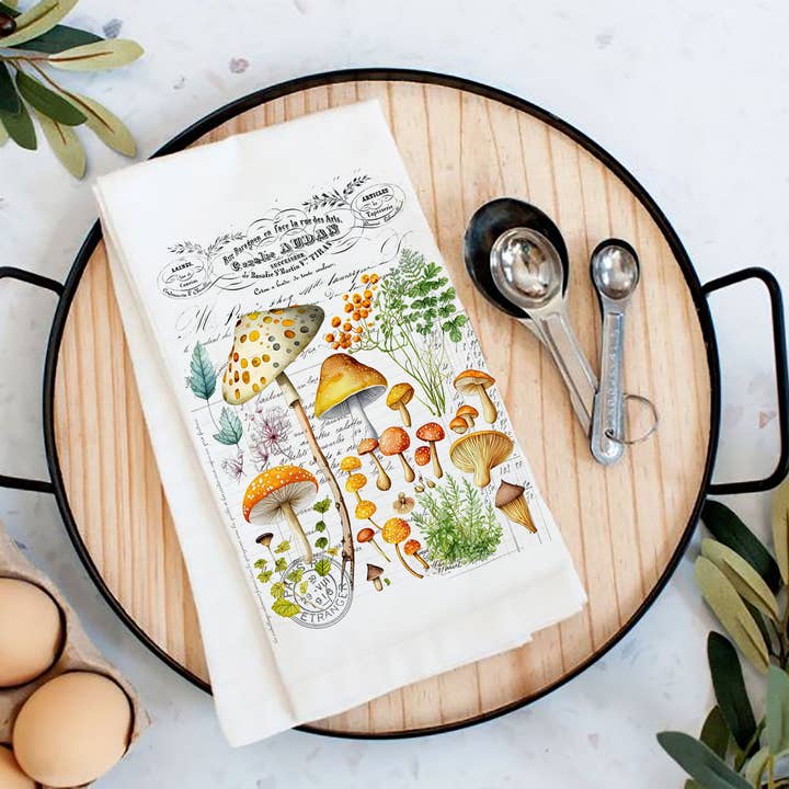 Vintage Mushrooms Botanicals Flour Sack Tea Towel for wholesale by Avery Lane Gifts