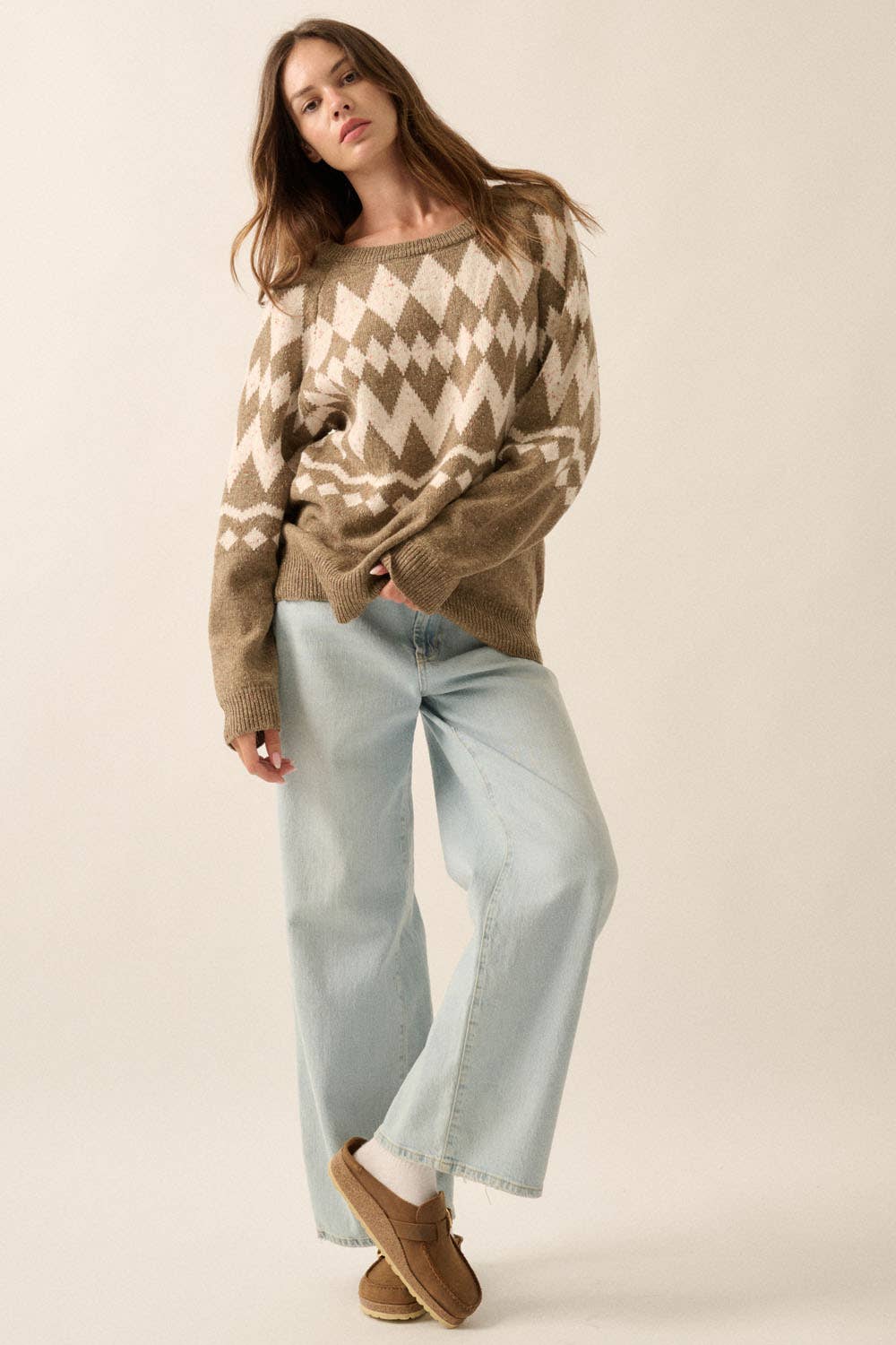 Promesa USA – wholesale Pullovertröja - Dam – Argyle Confetti Stickad Raglantröja med lös passform11