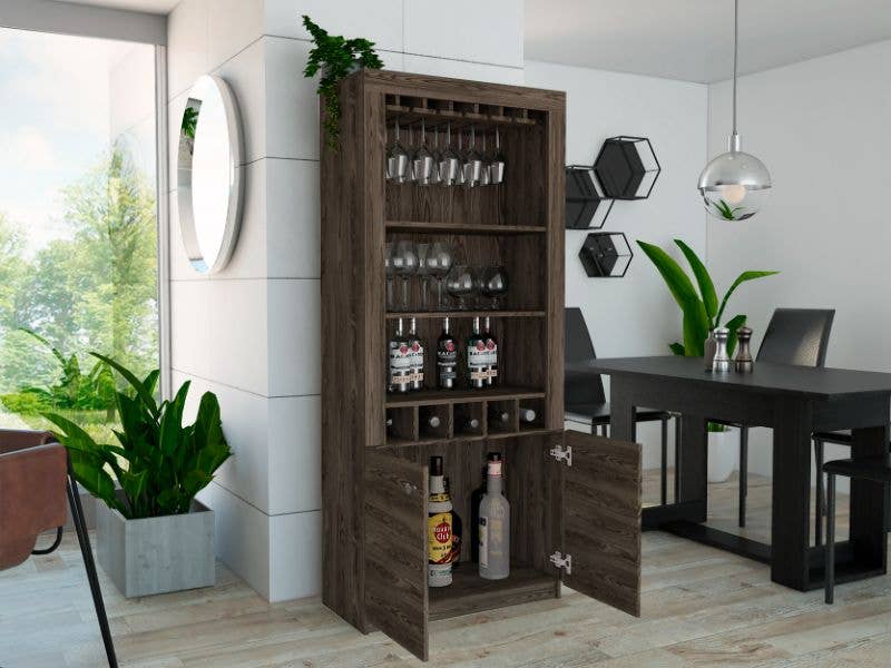 TUHOME FURNITURE - Wholesale Cabinet - Montenegro Bar Cabinet, Double Door Cabinet, Five Cubbies5