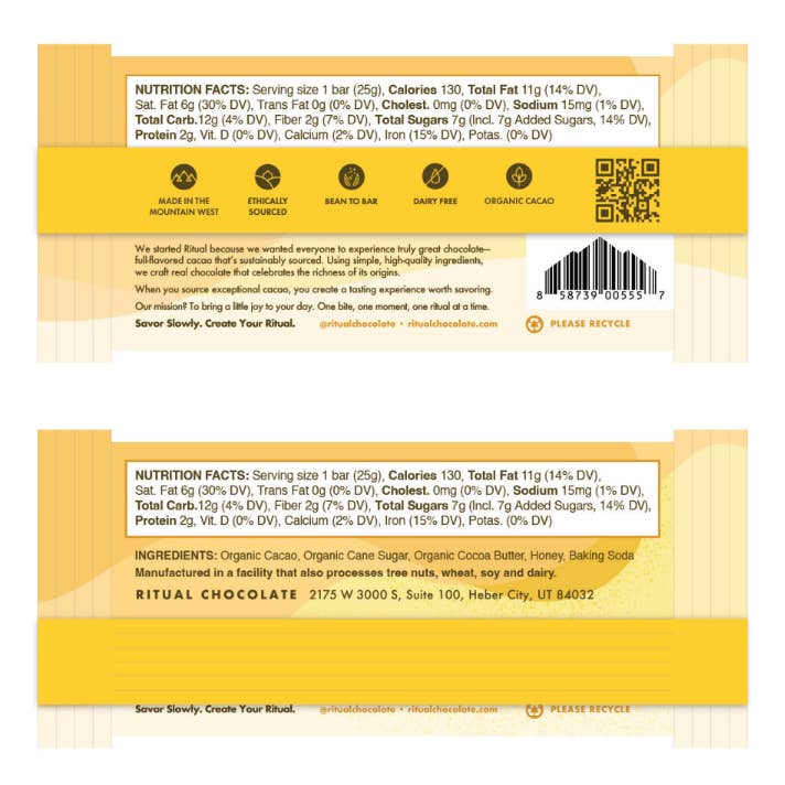 Ritual Chocolate - Wholesale Chocolate Bar - Honeycomb Toffee Mini Bar 25g, Dark Chocolate 70%1