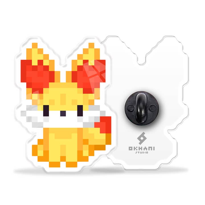 Fennekin acrylic pin for wholesale by Okhami Studio