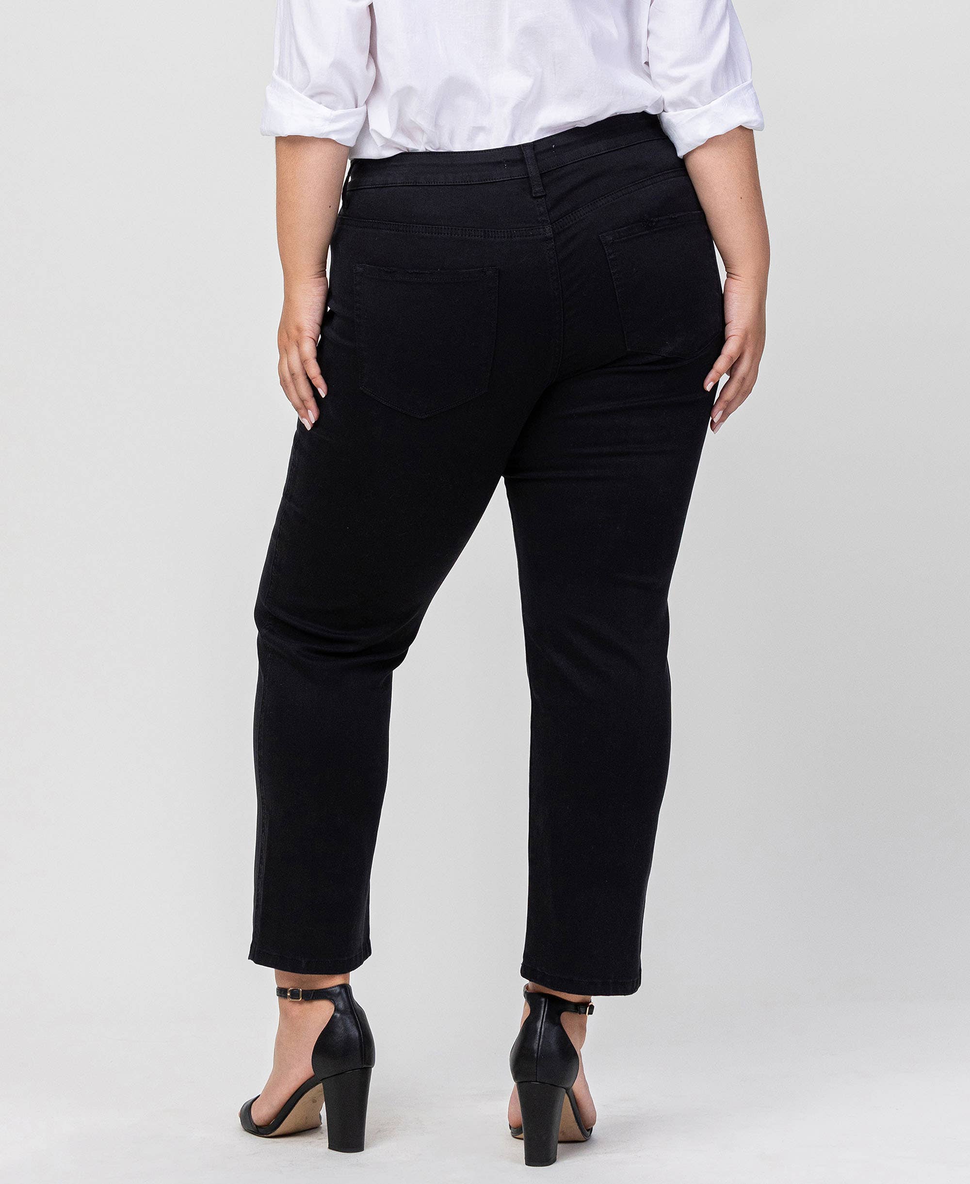 BLACK PEARL PLUS SIZE HIGH RISE ANKLE SLIM STRAIGHT JEANS V2371-P for wholesale on Faire5